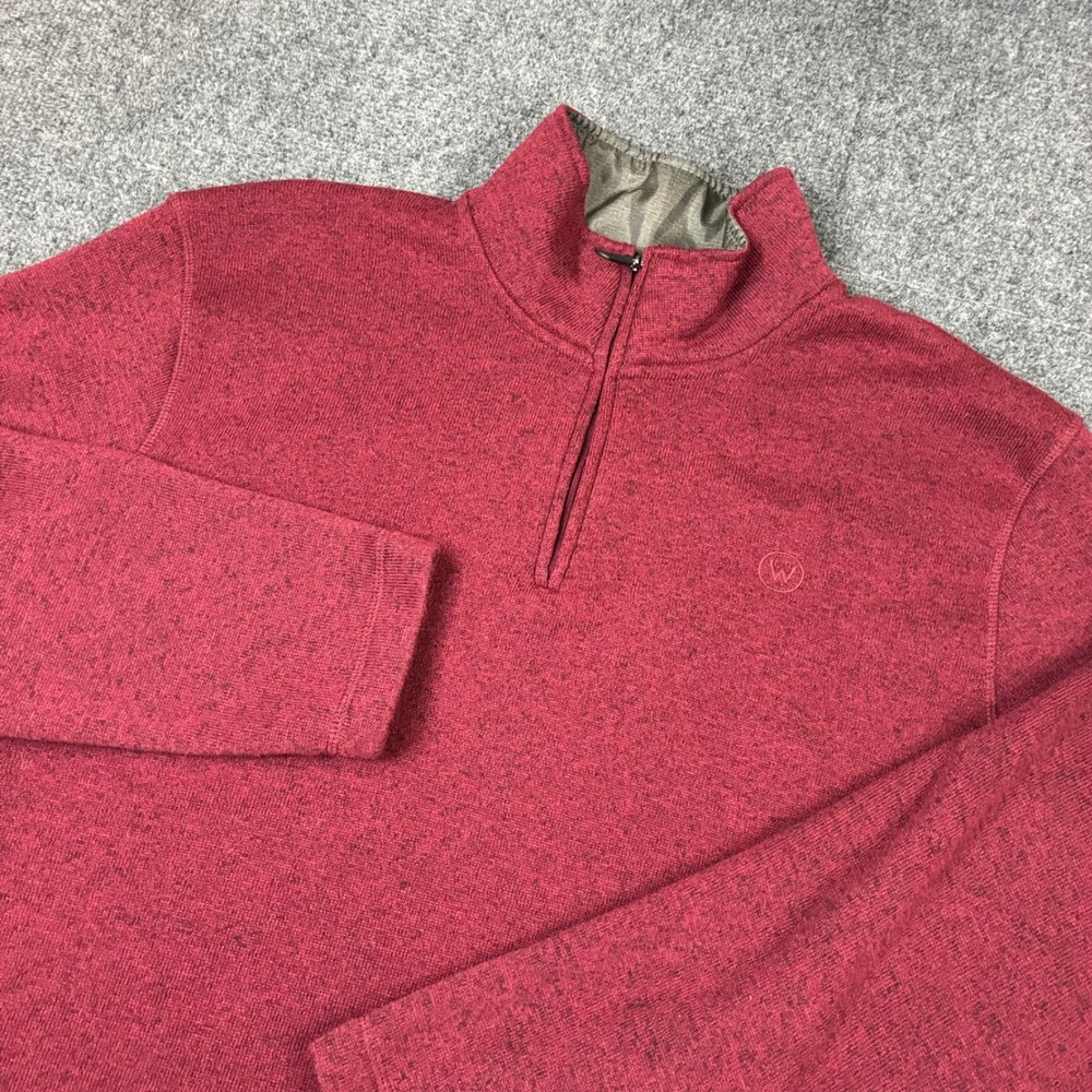 Wrangler Mens Size XL Red Heathered Quarter Zip Pullover Sweater Fleece